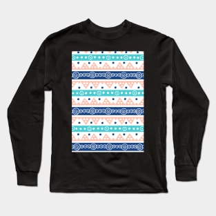 Tribal Coral Blue Teal Hand Drawn Long Sleeve T-Shirt